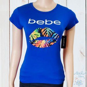 NWT BEBE AUTHENTIC WOMEN'S BLUE CREW NECK SHORT SLEEVE T-SHIRT SIZE M L